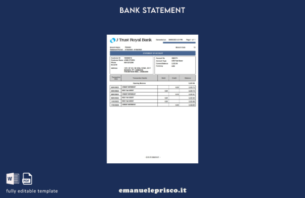 modello word di estratto conto bancario Cambogia J Trust Royal in stile verifica